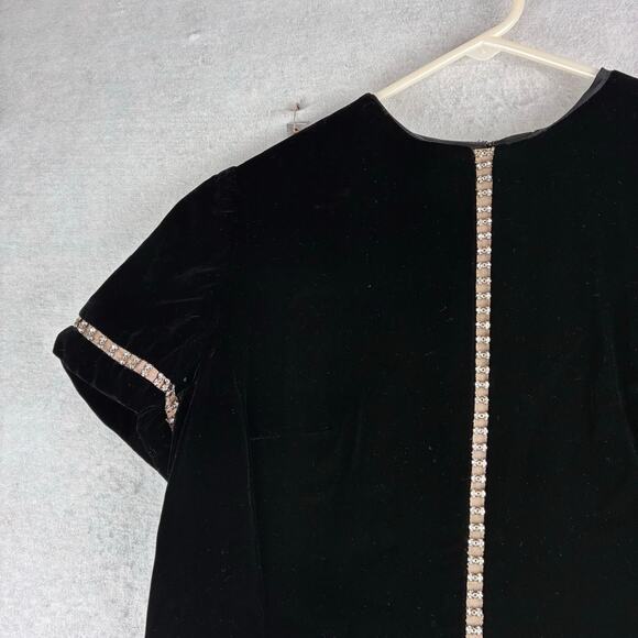 Vintage Nat Kaplan New York Black Velvet Shift Dress Metallic Trim Union Made 14 - Picture 12 of 16